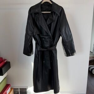 Black faux leather Mango trench coat